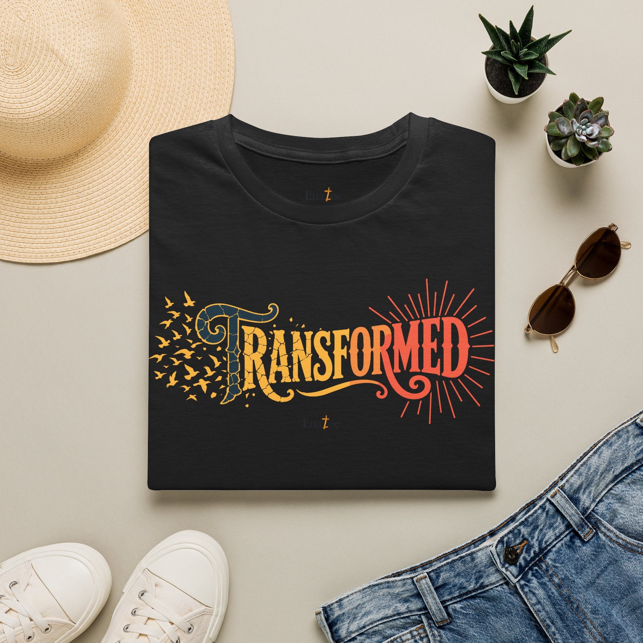 "Transformed" Tee — "Transformed" Script Graphic Christian Faith Shirt