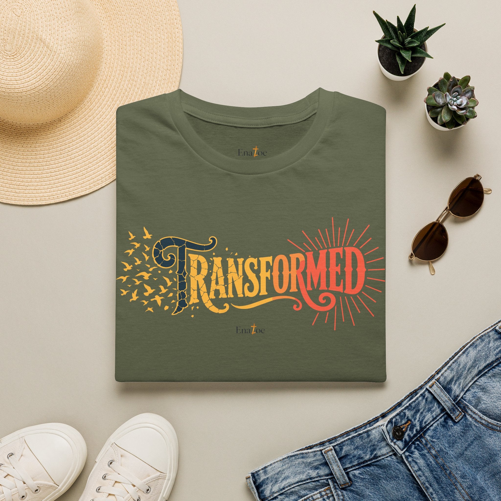 "Transformed" Tee — "Transformed" Script Graphic Christian Faith Shirt