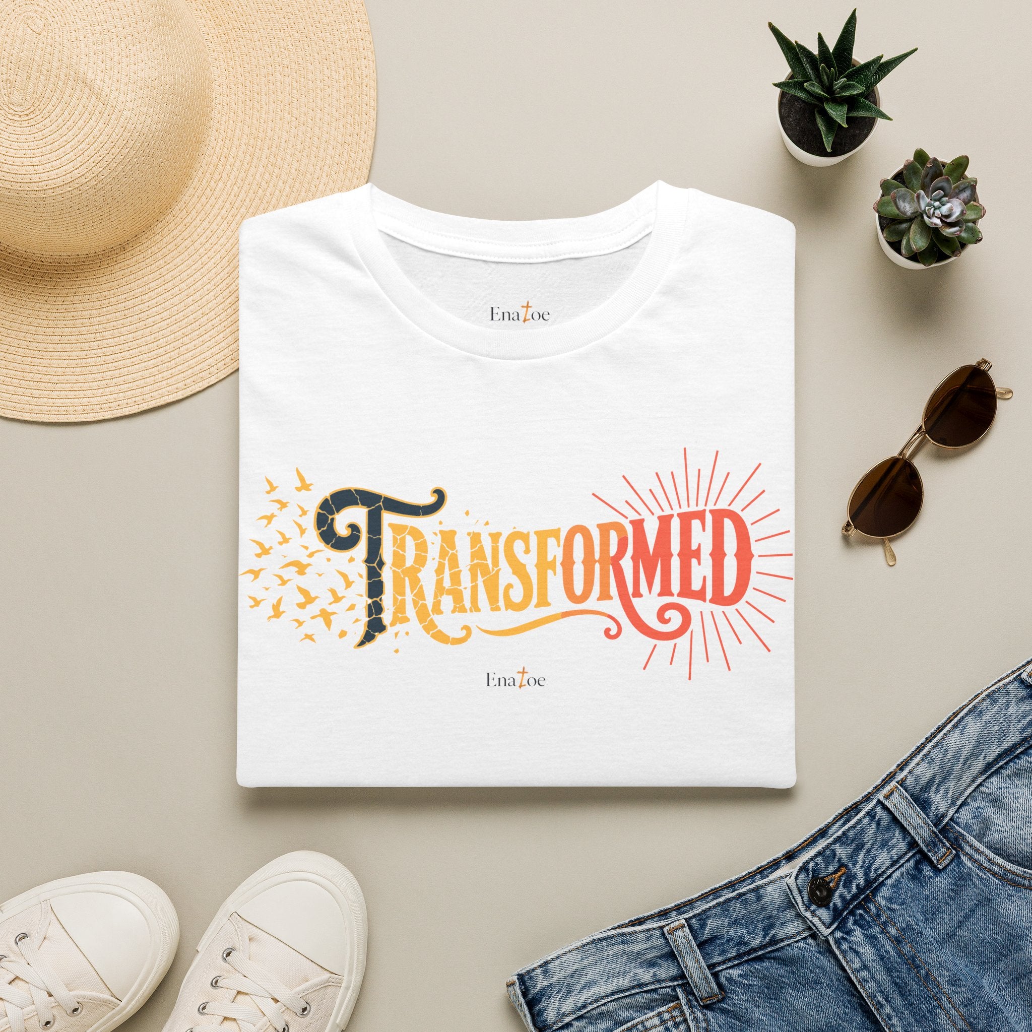 "Transformed" Tee — "Transformed" Script Graphic Christian Faith Shirt