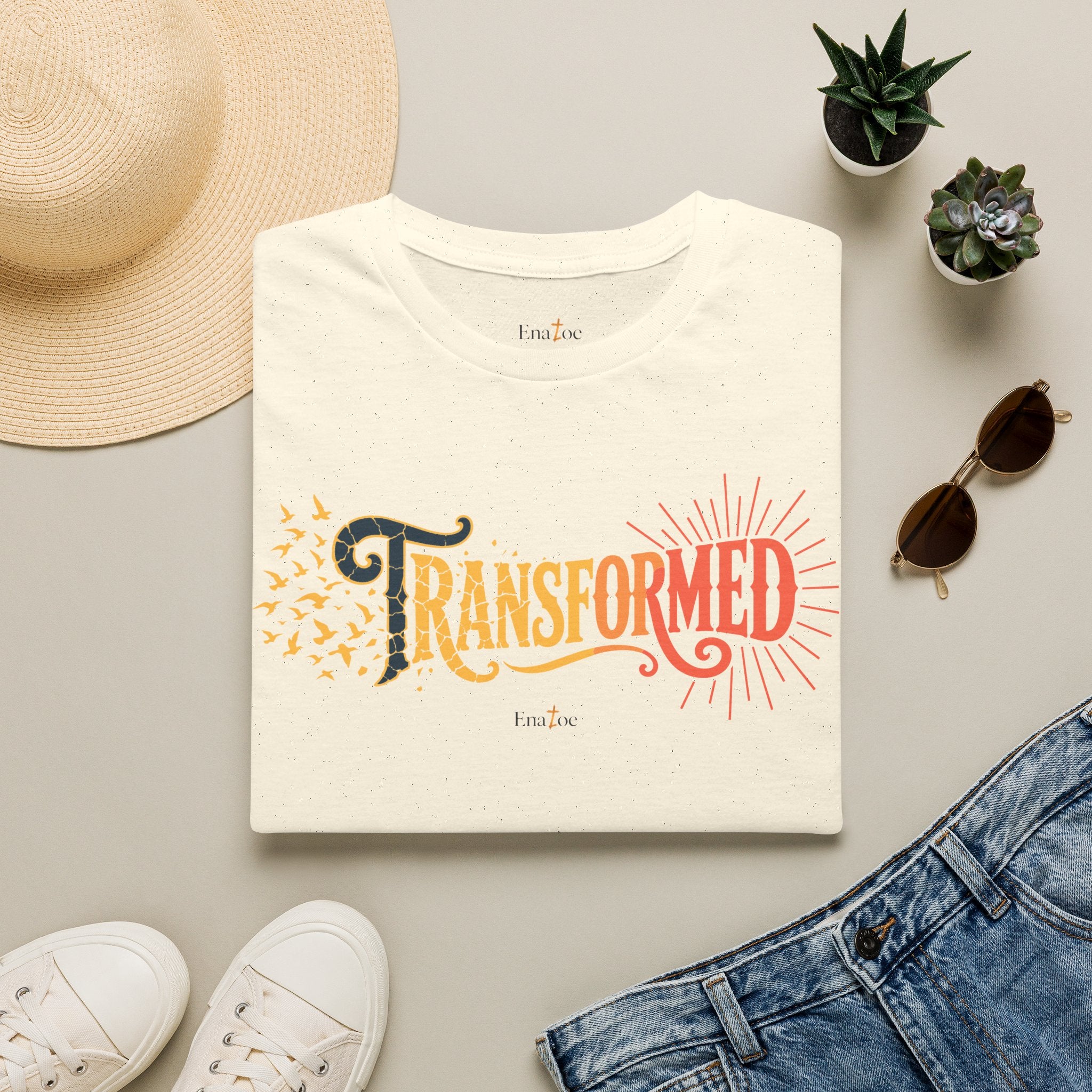 "Transformed" Tee — "Transformed" Script Graphic Christian Faith Shirt